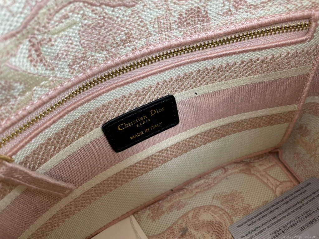 Dior M0565 Medium Lady D-Life Bag Pink Toile de Jouy Embroidery