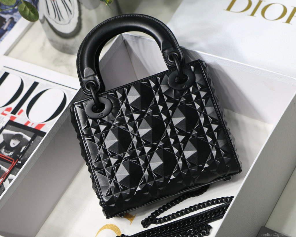 Dior M0505 Mini Dior Lady Bag Black Cannage Calfskin with Diamond Motif