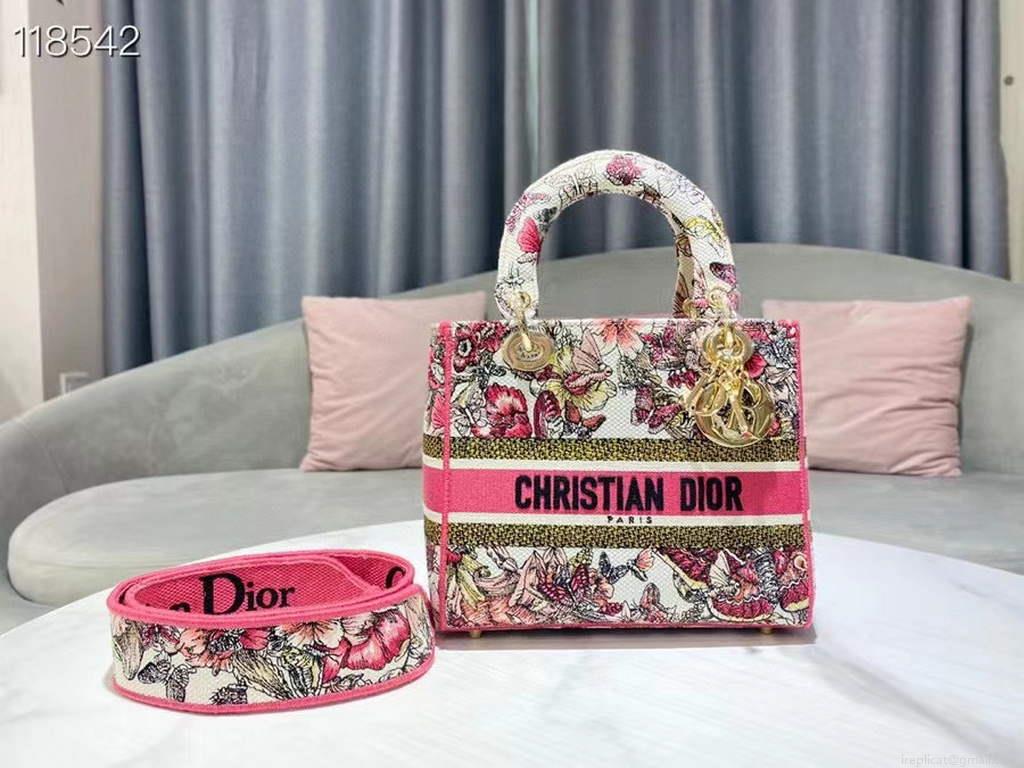 Dior Medium Lady D-Life Bag M0565 Multicolor Butterfly Embroidery