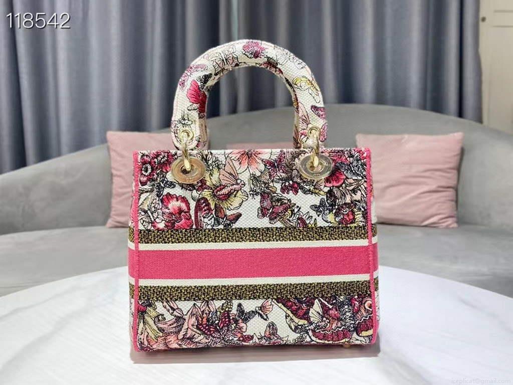 Dior Medium Lady D-Life Bag M0565 Multicolor Butterfly Embroidery