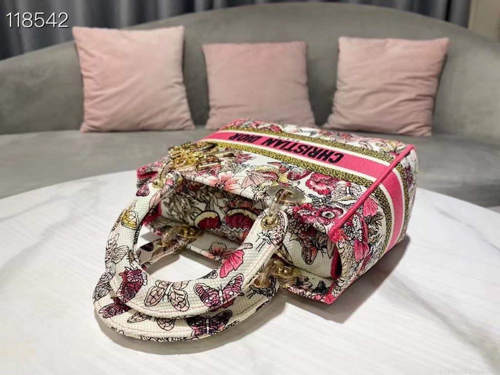 Dior Medium Lady D-Life Bag M0565 Multicolor Butterfly Embroidery