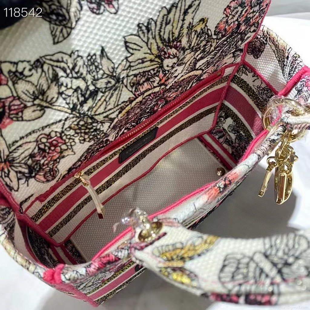 Dior Medium Lady D-Life Bag M0565 Multicolor Butterfly Embroidery