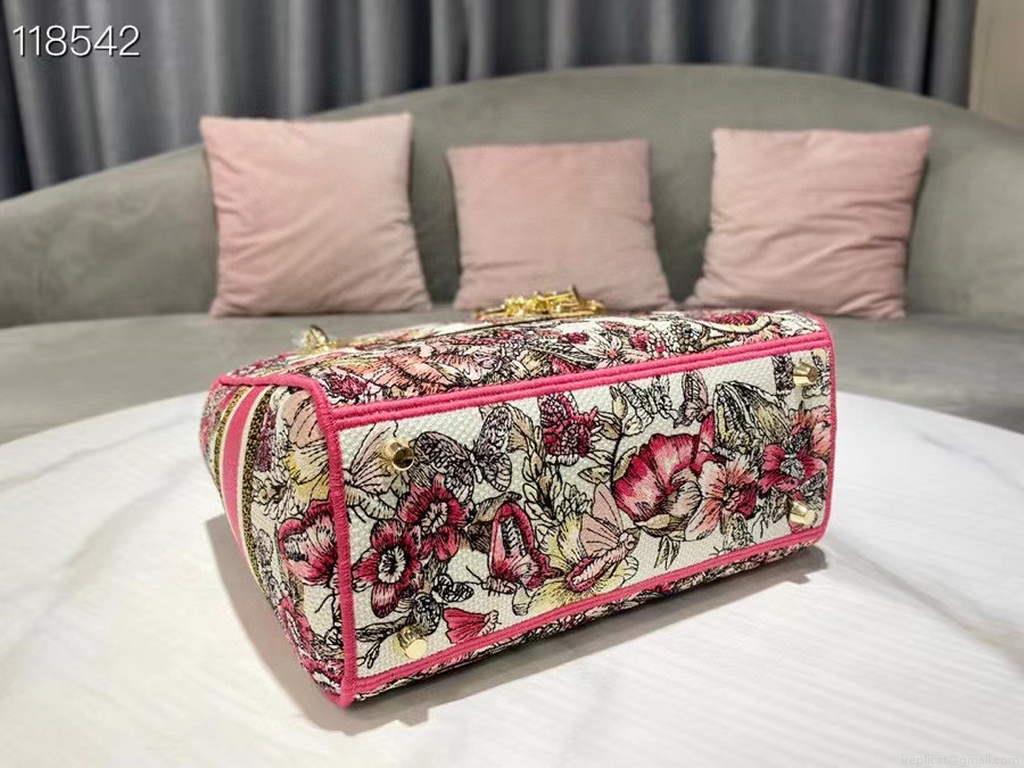 Dior Medium Lady D-Life Bag M0565 Multicolor Butterfly Embroidery
