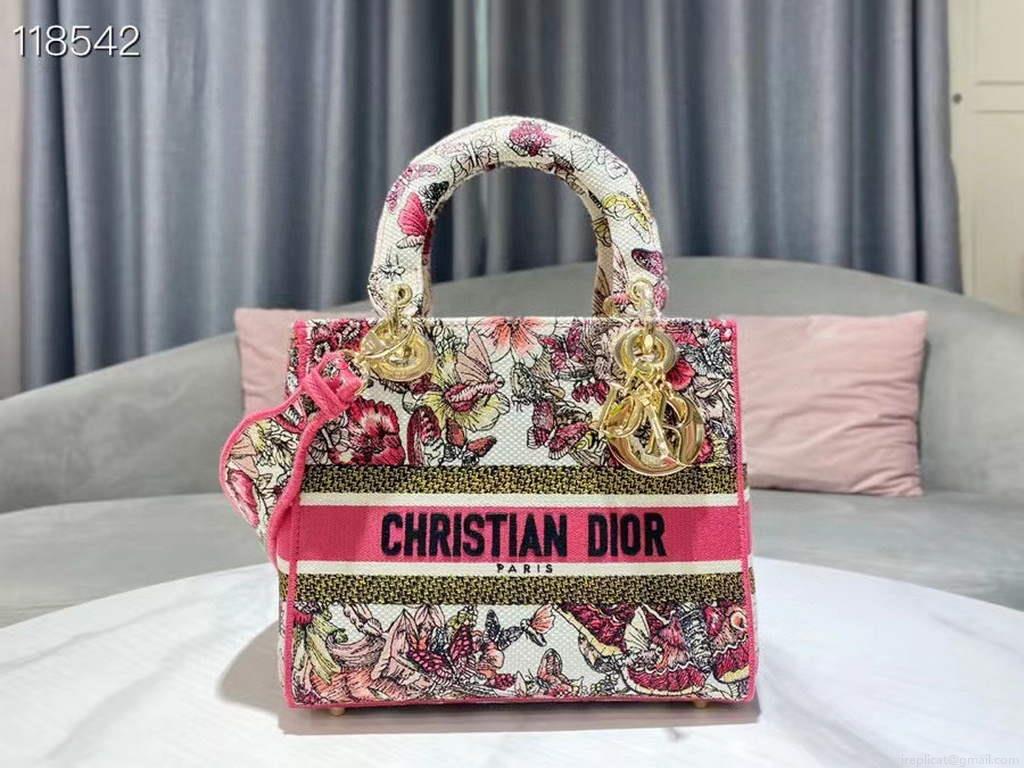 Dior Medium Lady D-Life Bag M0565 Multicolor Butterfly Embroidery