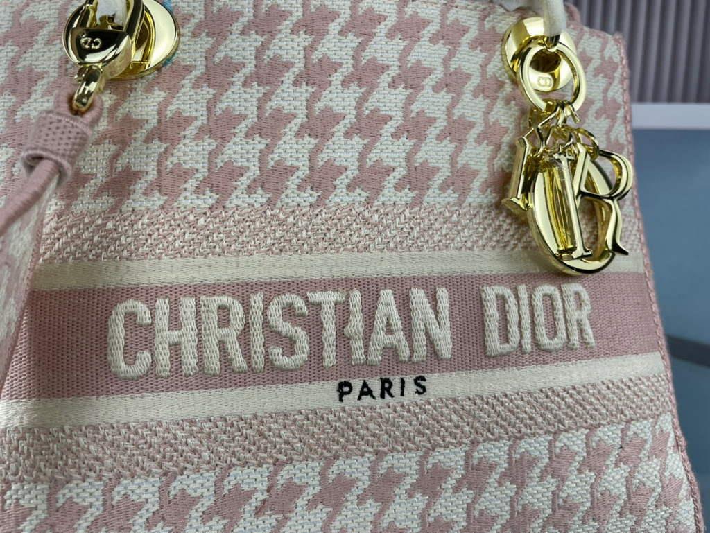 Dior Medium Lady D-Life Bag M0565 Butterfly Embroidery Pink and Beige