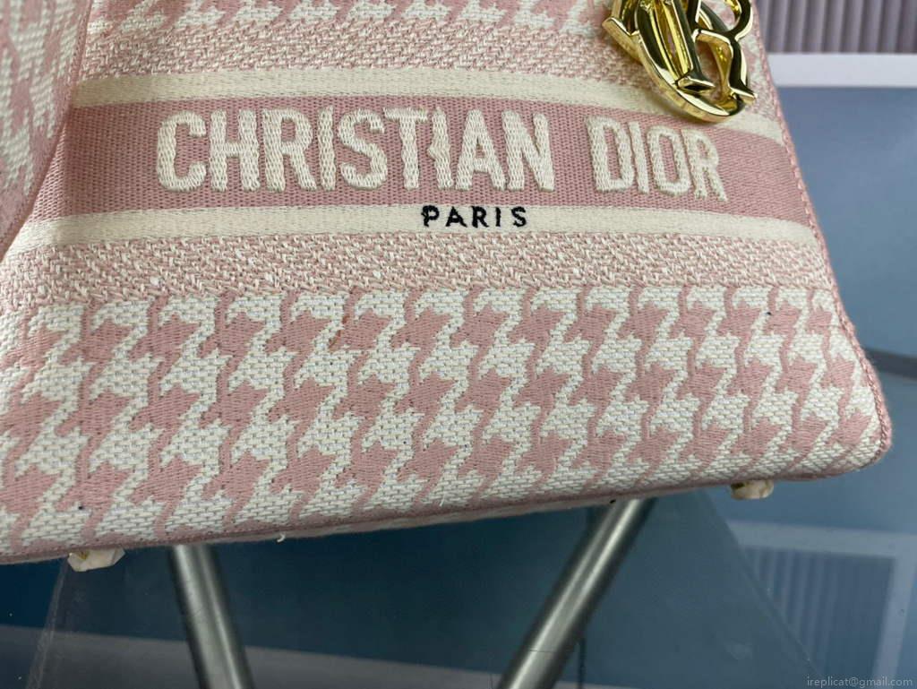 Dior Medium Lady D-Life Bag M0565 Butterfly Embroidery Pink and Beige