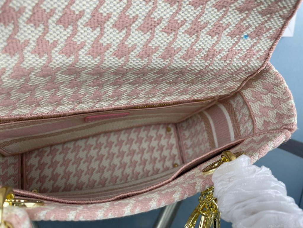 Dior Medium Lady D-Life Bag M0565 Butterfly Embroidery Pink and Beige