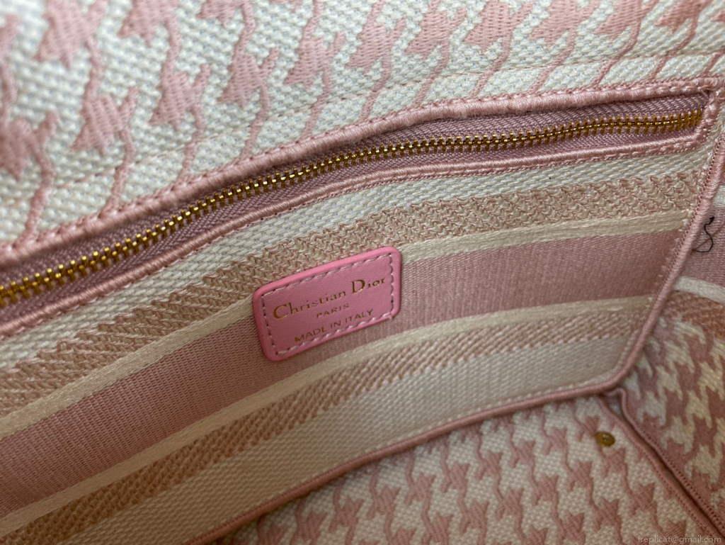 Dior Medium Lady D-Life Bag M0565 Butterfly Embroidery Pink and Beige
