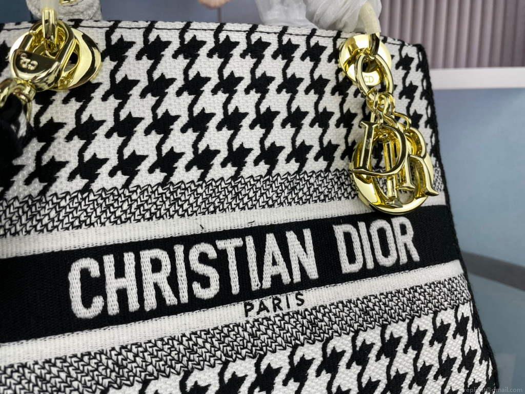 Dior Medium Lady D-Life Bag M0565 Butterfly Embroidery Black and White