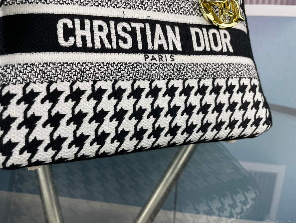 Dior Medium Lady D-Life Bag M0565 Butterfly Embroidery Black and White