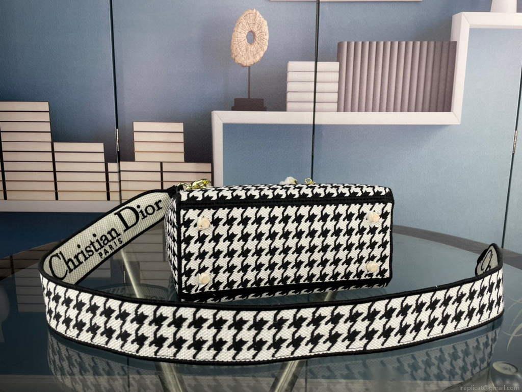 Dior Medium Lady D-Life Bag M0565 Butterfly Embroidery Black and White