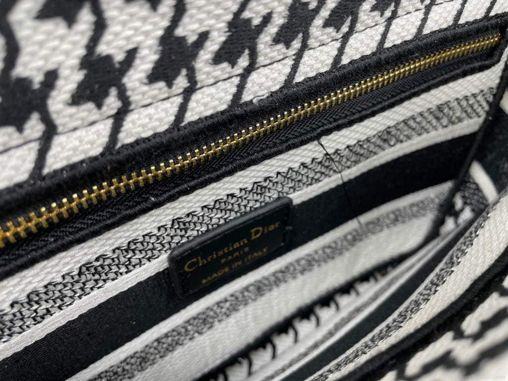 Dior Medium Lady D-Life Bag M0565 Butterfly Embroidery Black and White