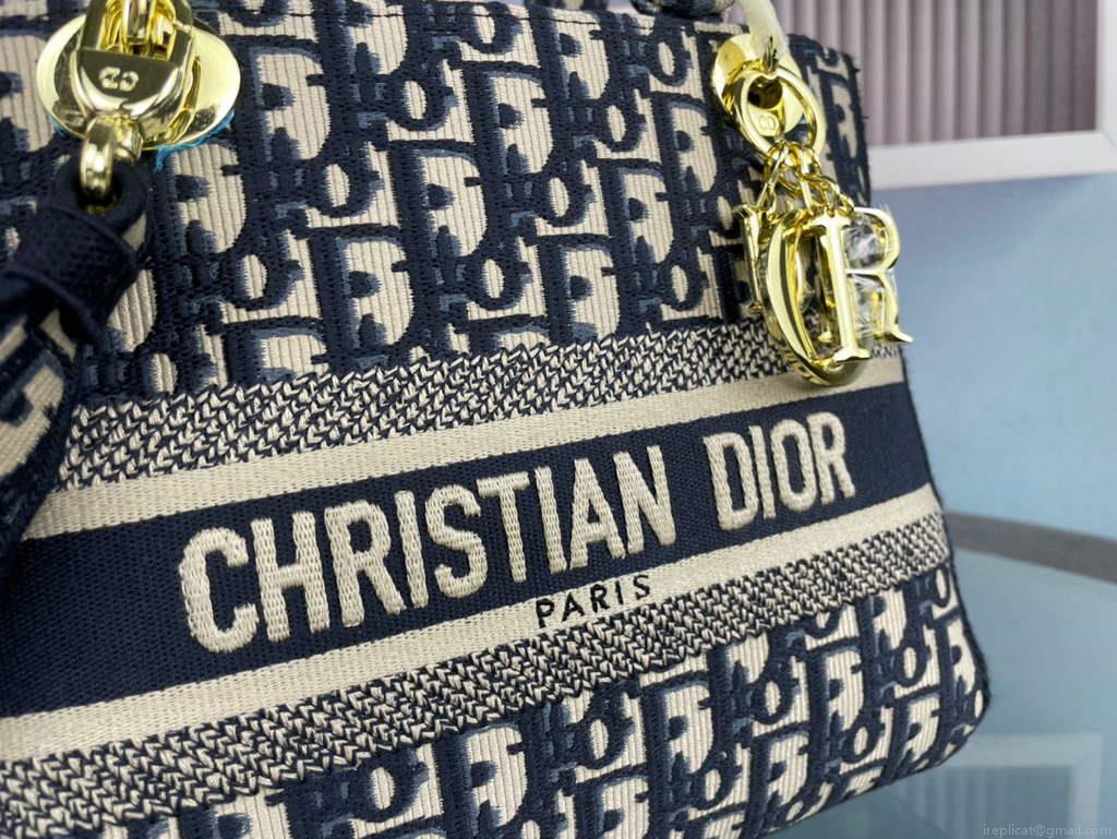 Dior M0565 Medium Lady D-Life Bag Oblique Jacquard Navy Blue
