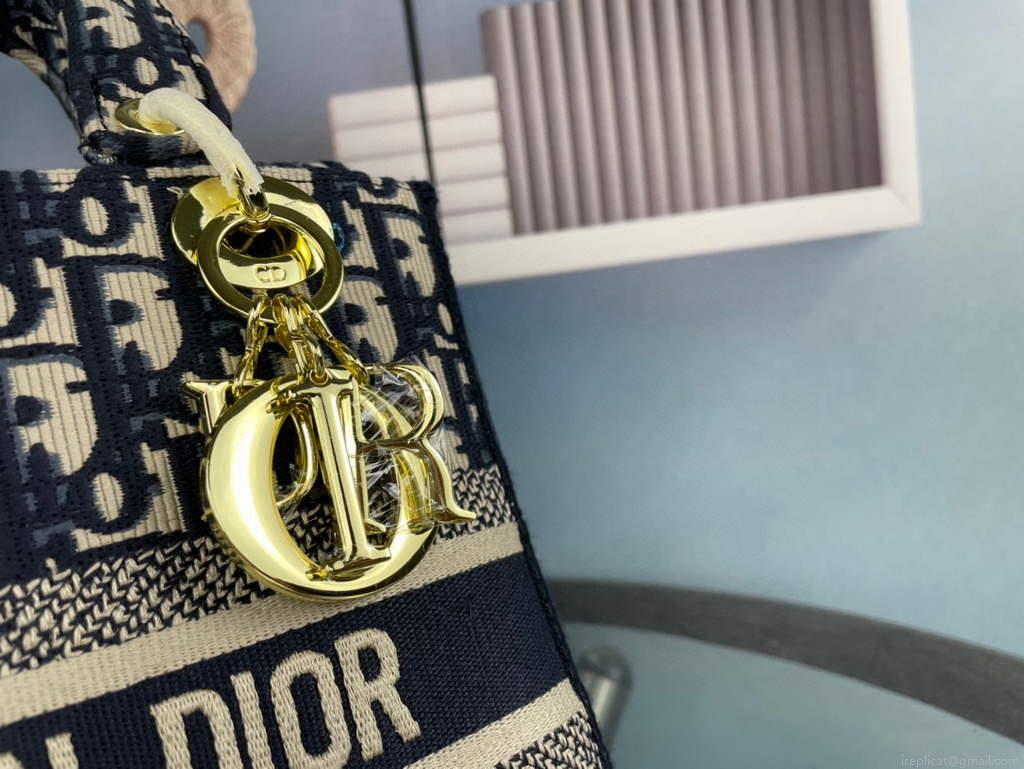 Dior M0565 Medium Lady D-Life Bag Oblique Jacquard Navy Blue