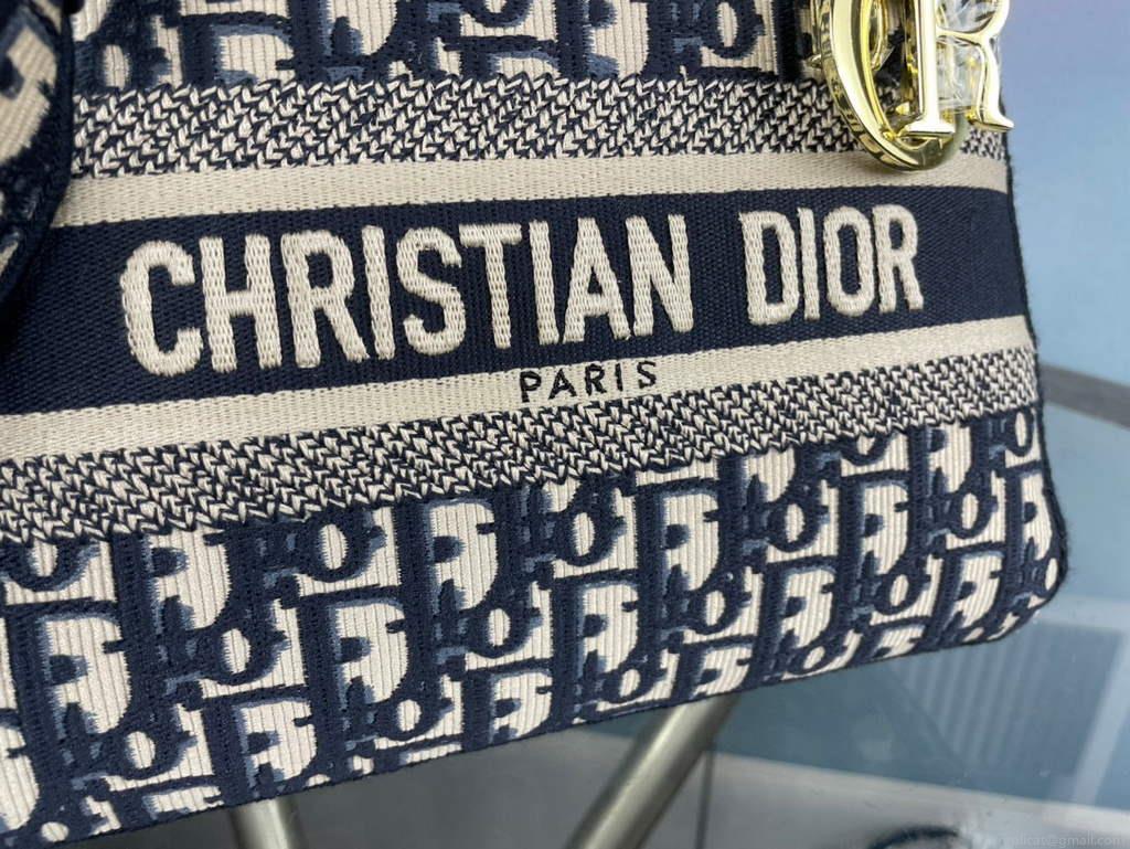 Dior M0565 Medium Lady D-Life Bag Oblique Jacquard Navy Blue