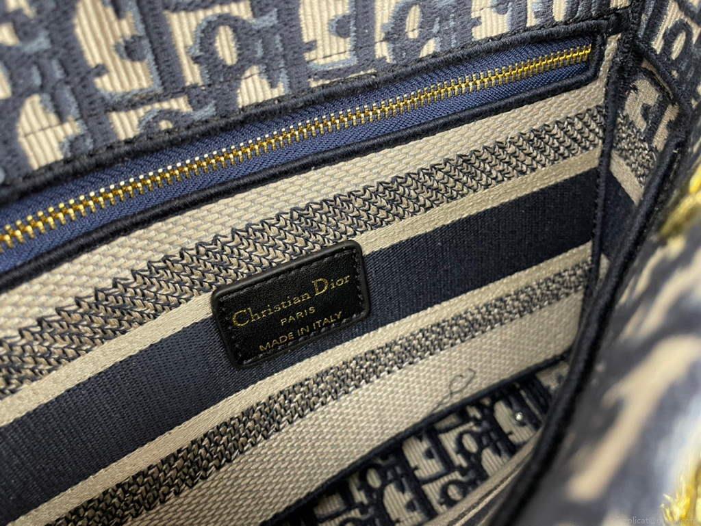Dior M0565 Medium Lady D-Life Bag Oblique Jacquard Navy Blue