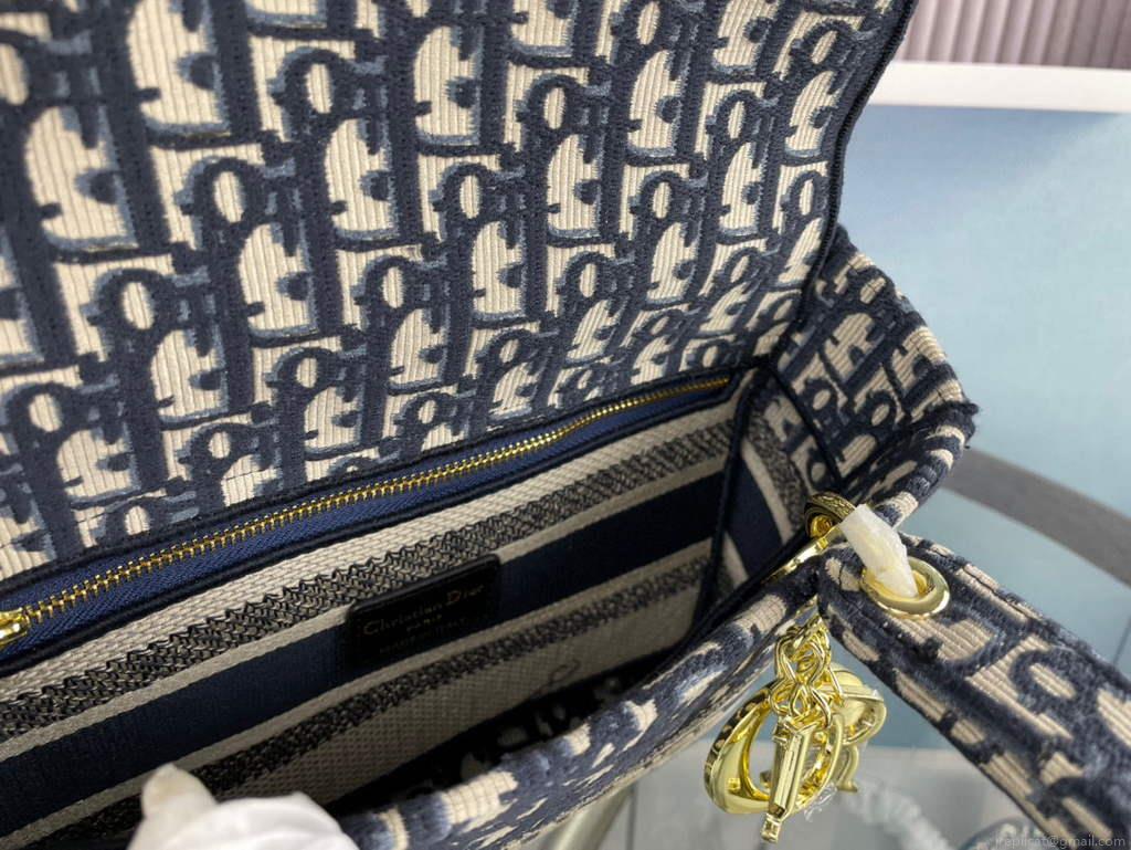 Dior M0565 Medium Lady D-Life Bag Oblique Jacquard Navy Blue