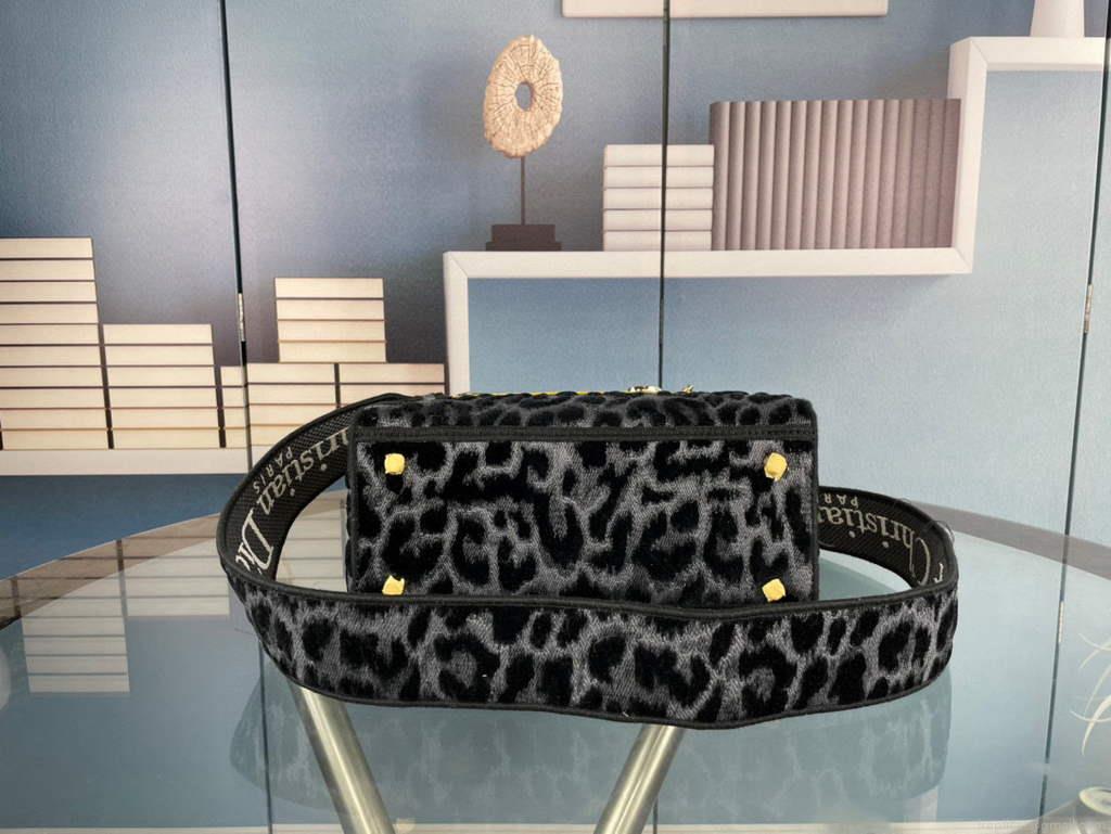 Dior M0565 Medium Lady D-Life Bag Mizza Embroidery Blue and Black with Yellow