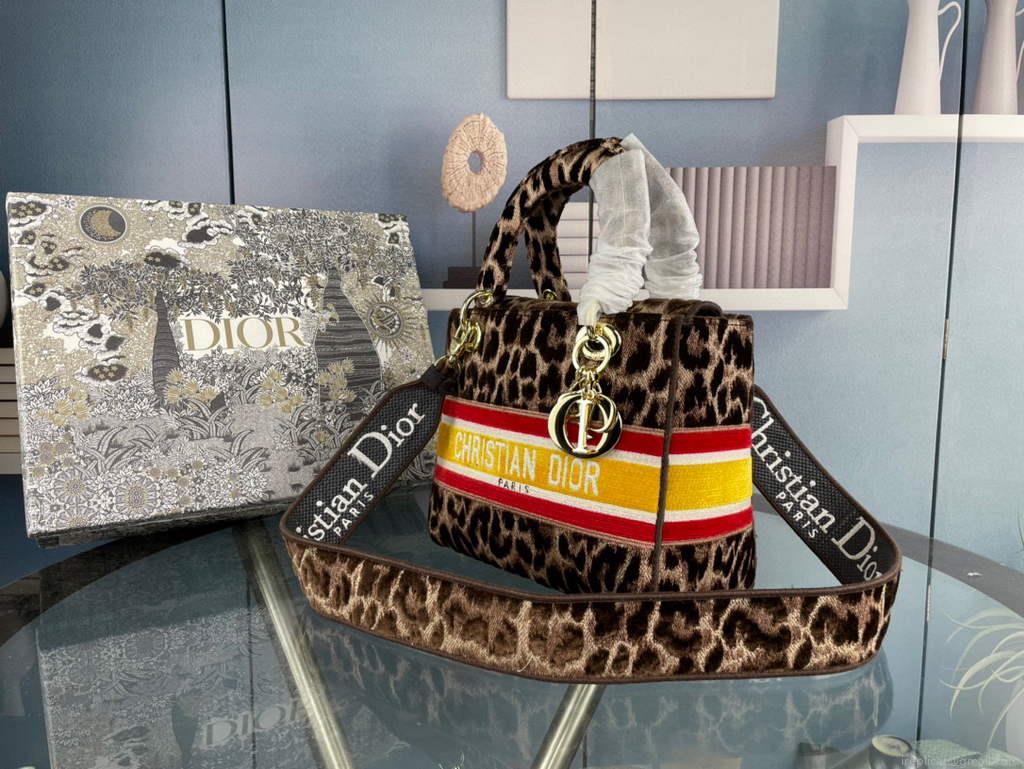 Dior M0565 Medium Lady D-Life Bag Beige Multicolor Mizza Embroidery With Yellow