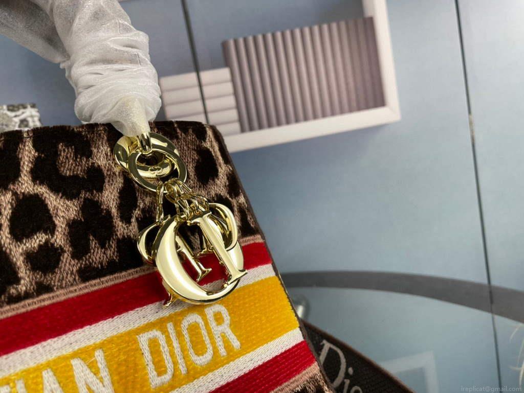 Dior M0565 Medium Lady D-Life Bag Beige Multicolor Mizza Embroidery With Yellow