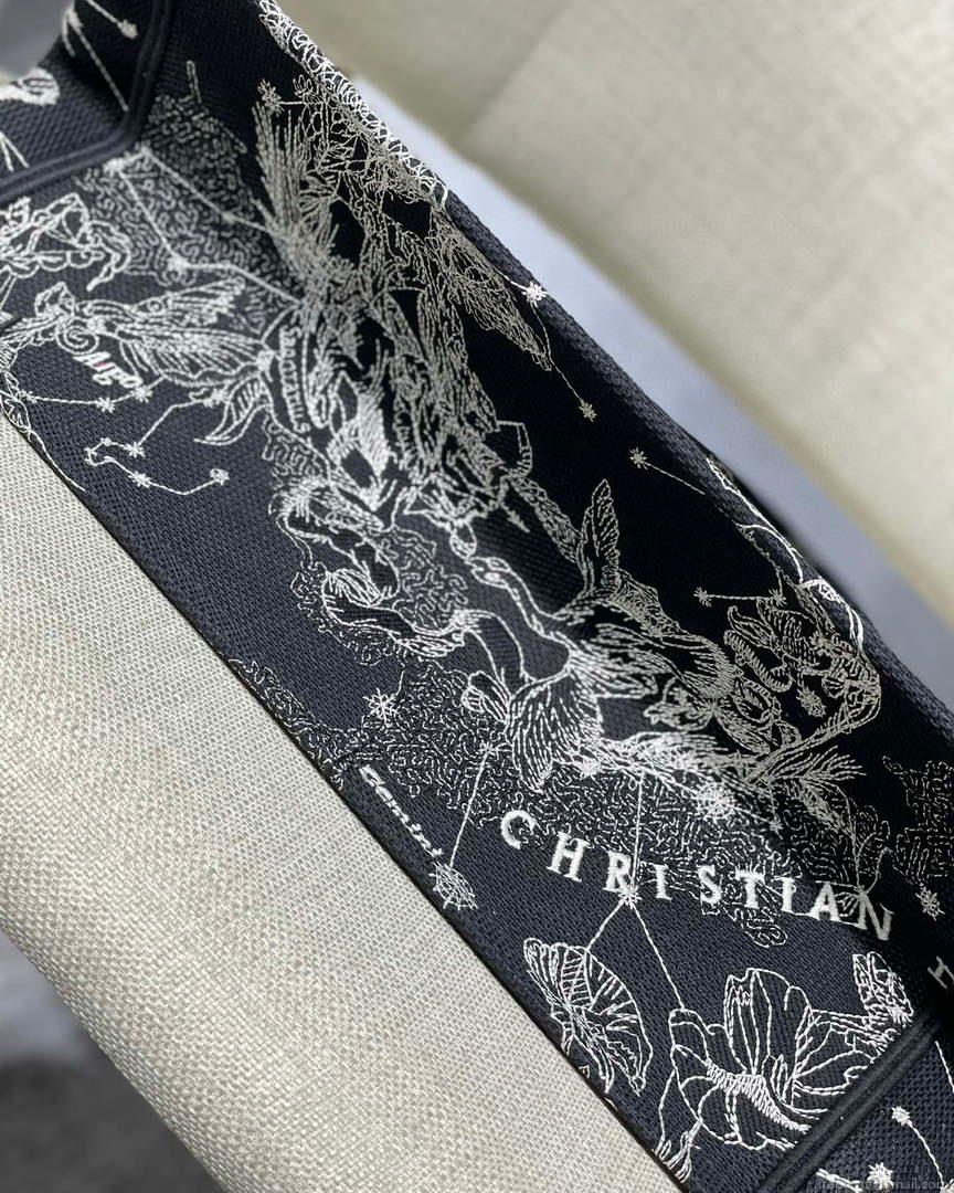 Dior M1296 Medium Book Tote Black Toile de Jouy Zodiac latte embroidery