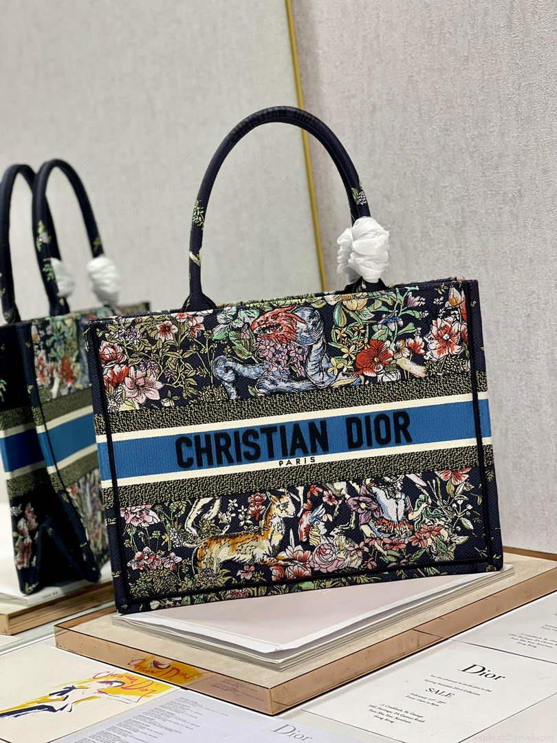 Dior M1296 Medium Book Tote D-Constellation embroidery in shades of blue