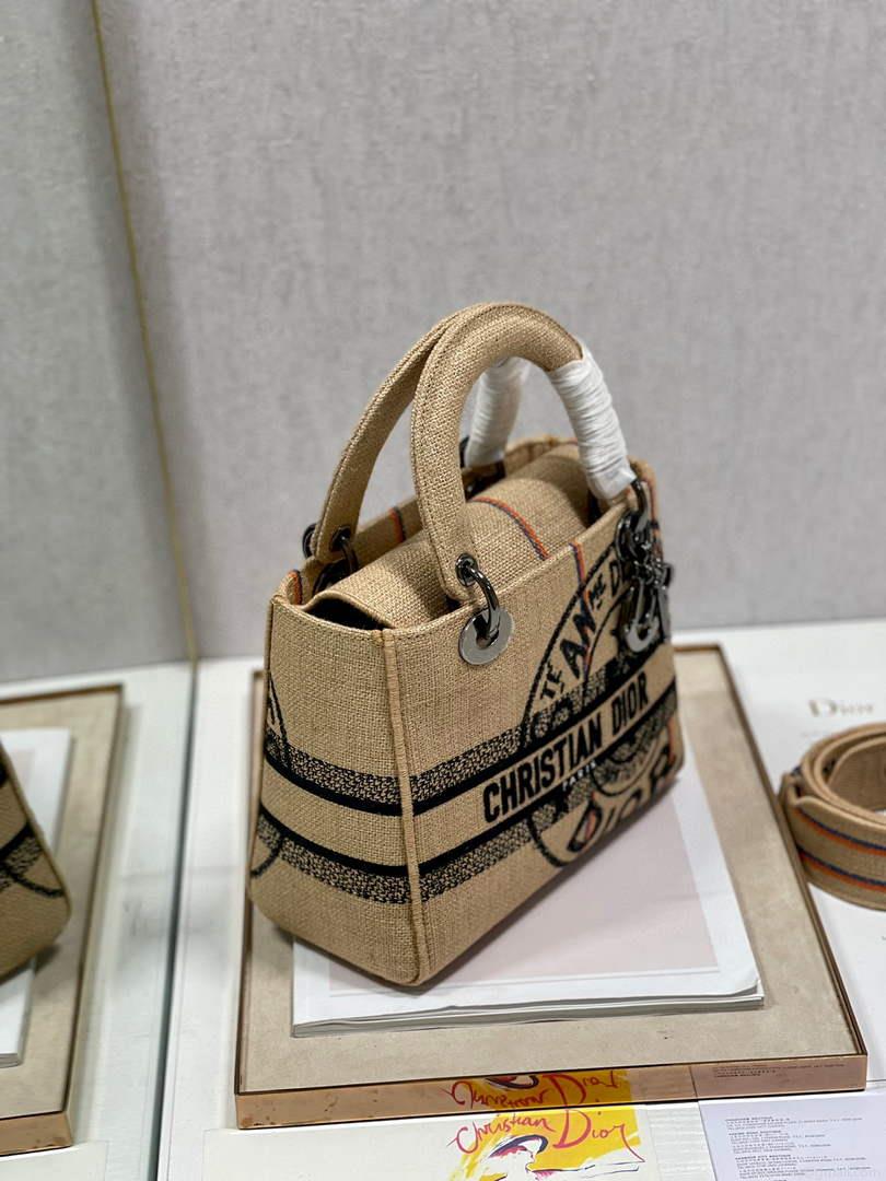 Dior M0565 Lady D-Life Medium Bag Beige Union Jute Fabric