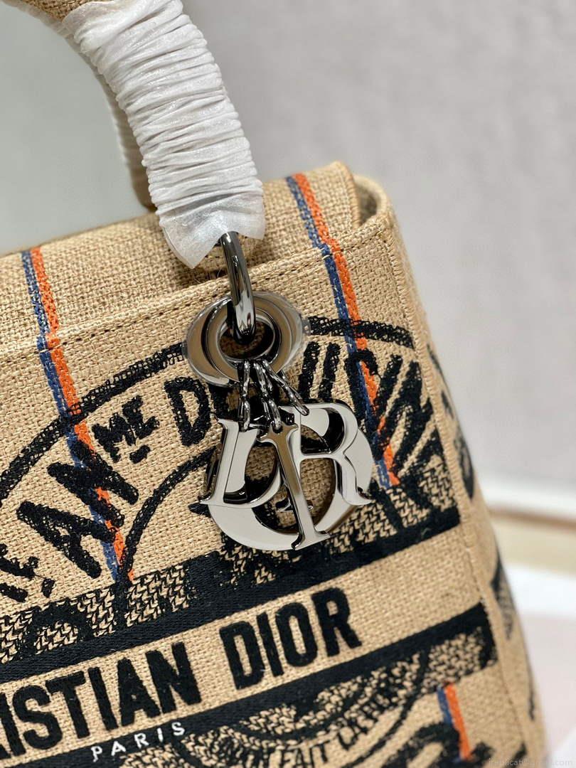 Dior M0565 Lady D-Life Medium Bag Beige Union Jute Fabric