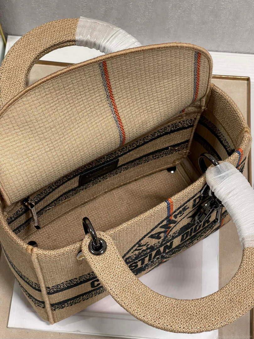 Dior M0565 Lady D-Life Medium Bag Beige Union Jute Fabric