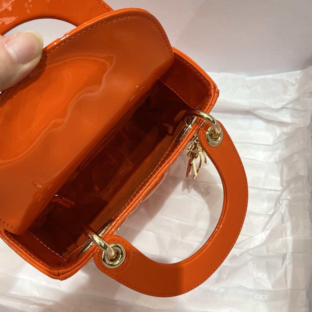 Dior M0505 Mini Lady Dior Bag Orange Red Patent Cannage Calfskin