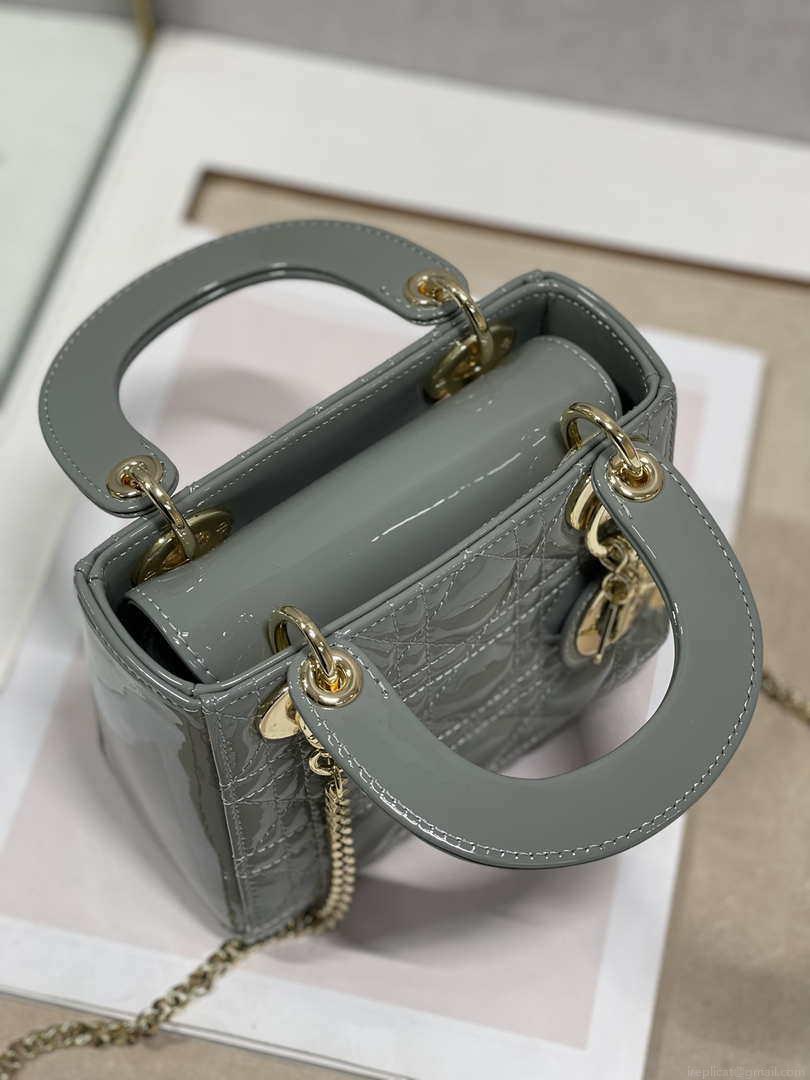 Dior M0505 Mini Lady Dior Bag Gray Patent Cannage Calfskin