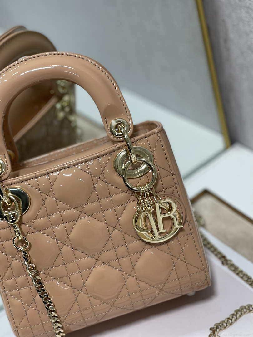 Dior M0505 Mini Lady Dior Bag Apricot Patent Cannage Calfskin