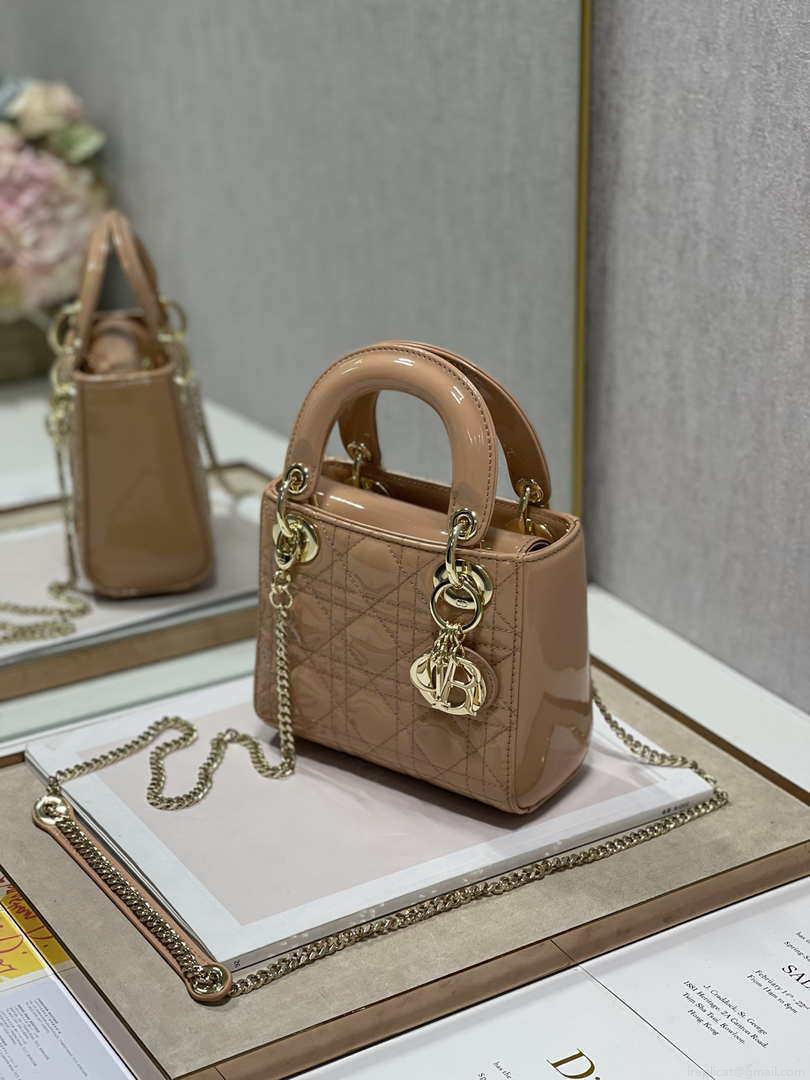Dior M0505 Mini Lady Dior Bag Apricot Patent Cannage Calfskin