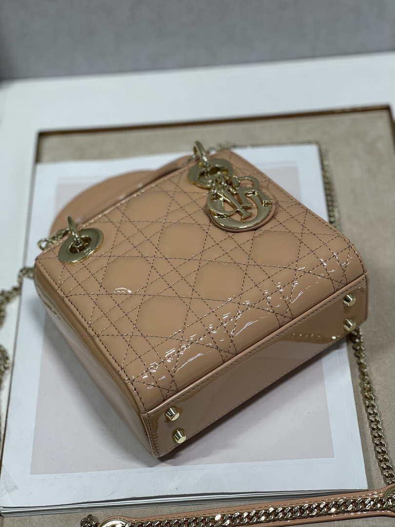 Dior M0505 Mini Lady Dior Bag Apricot Patent Cannage Calfskin