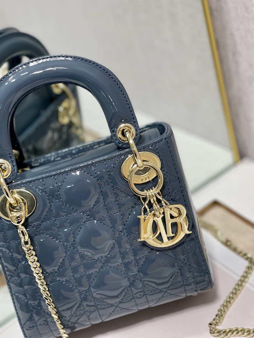 Dior Mini Lady Dior Bag M0505 Deep tan lanin Patent Cannage Calfskin