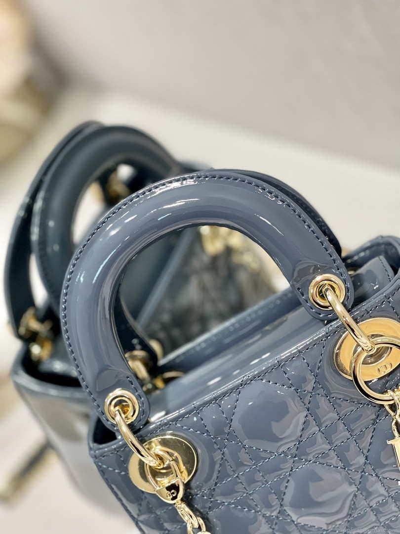 Dior Mini Lady Dior Bag M0505 Deep tan lanin Patent Cannage Calfskin
