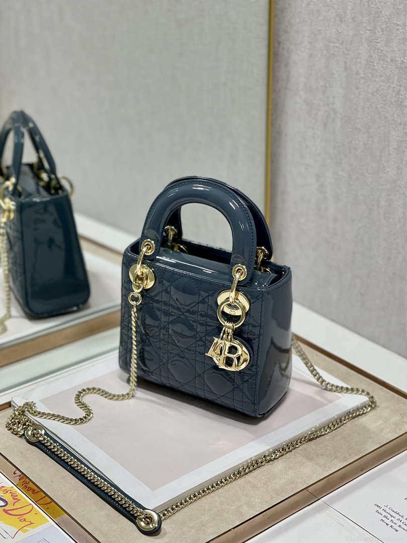 Dior Mini Lady Dior Bag M0505 Deep tan lanin Patent Cannage Calfskin