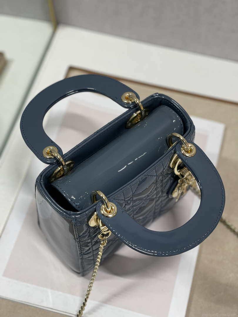 Dior Mini Lady Dior Bag M0505 Deep tan lanin Patent Cannage Calfskin