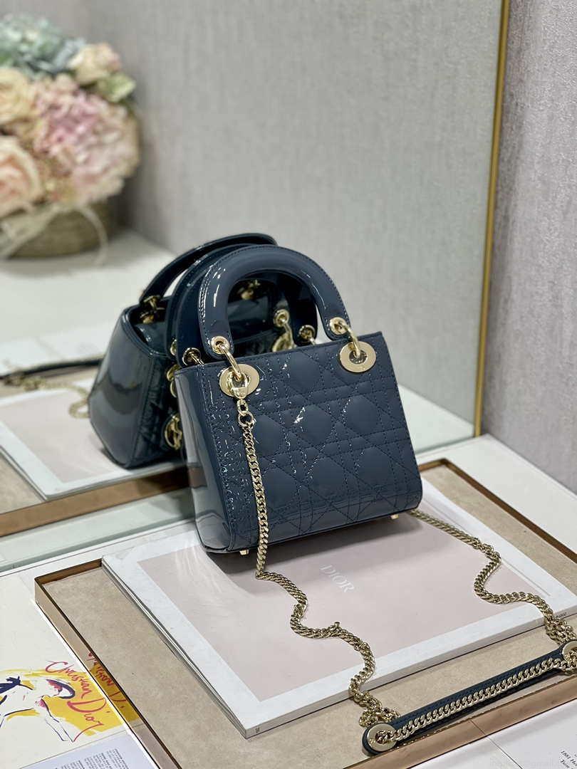 Dior Mini Lady Dior Bag M0505 Deep tan lanin Patent Cannage Calfskin