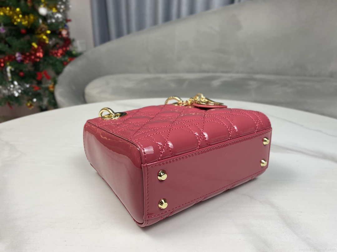Dior M0505 Mini Lady Dior Bag Pink Patent Cannage Calfskin