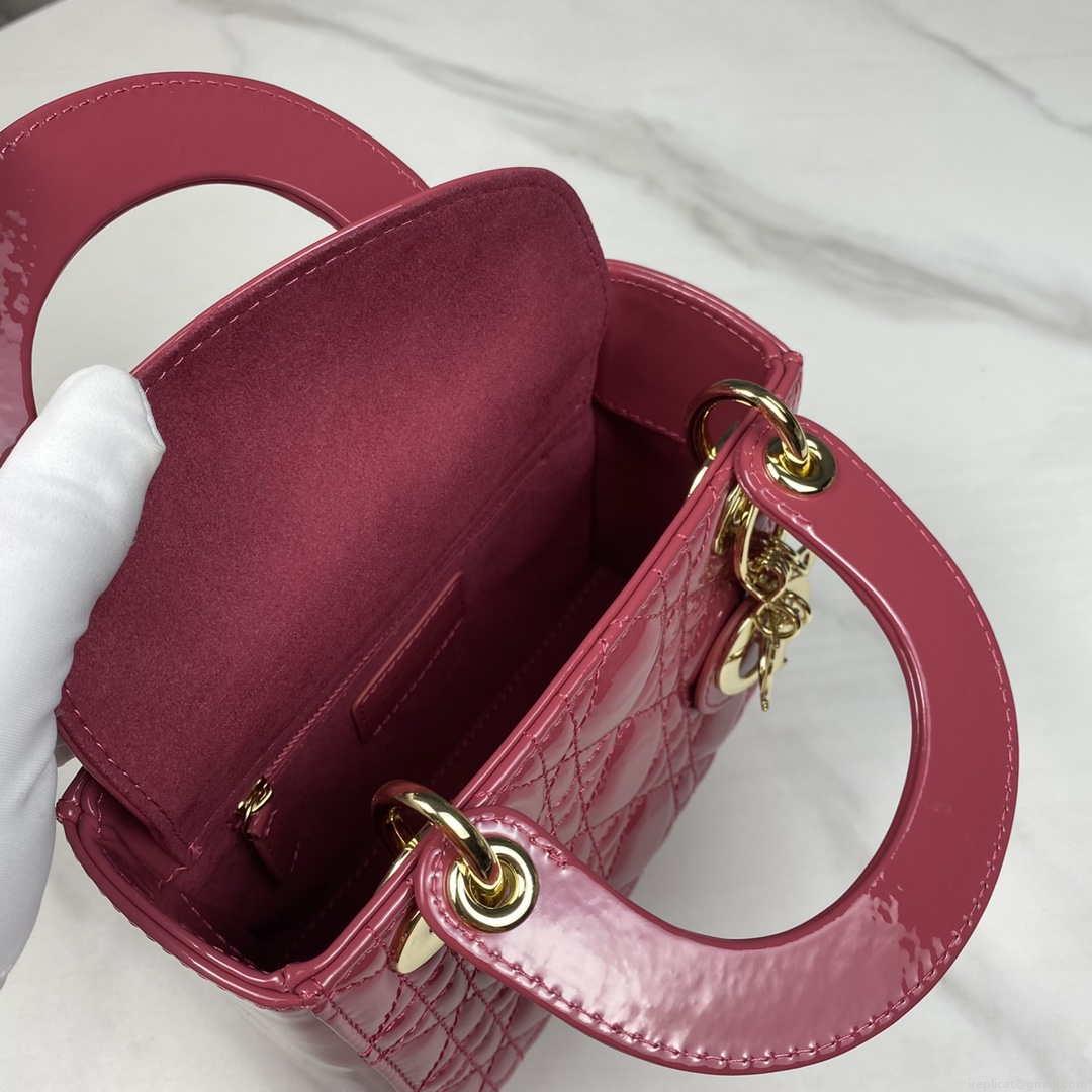 Dior M0505 Mini Lady Dior Bag Pink Patent Cannage Calfskin