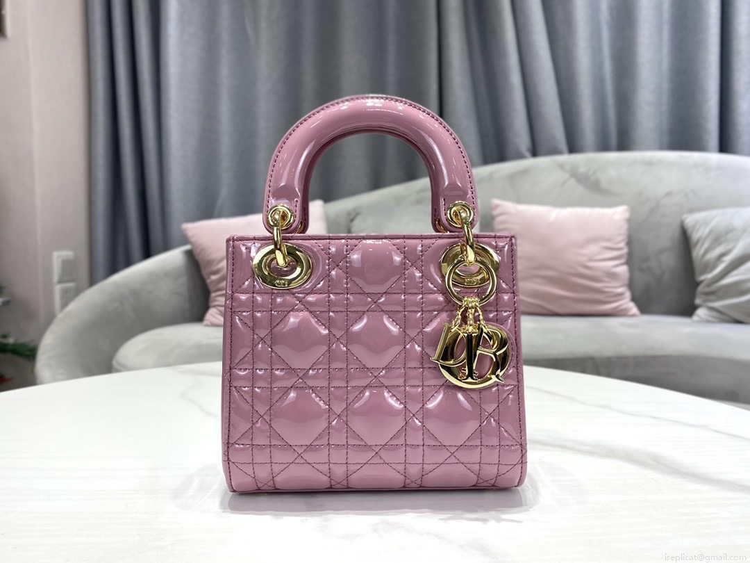 Dior M0505 Mini Lady Dior Bag Light Purple Pink Patent Cannage Calfskin