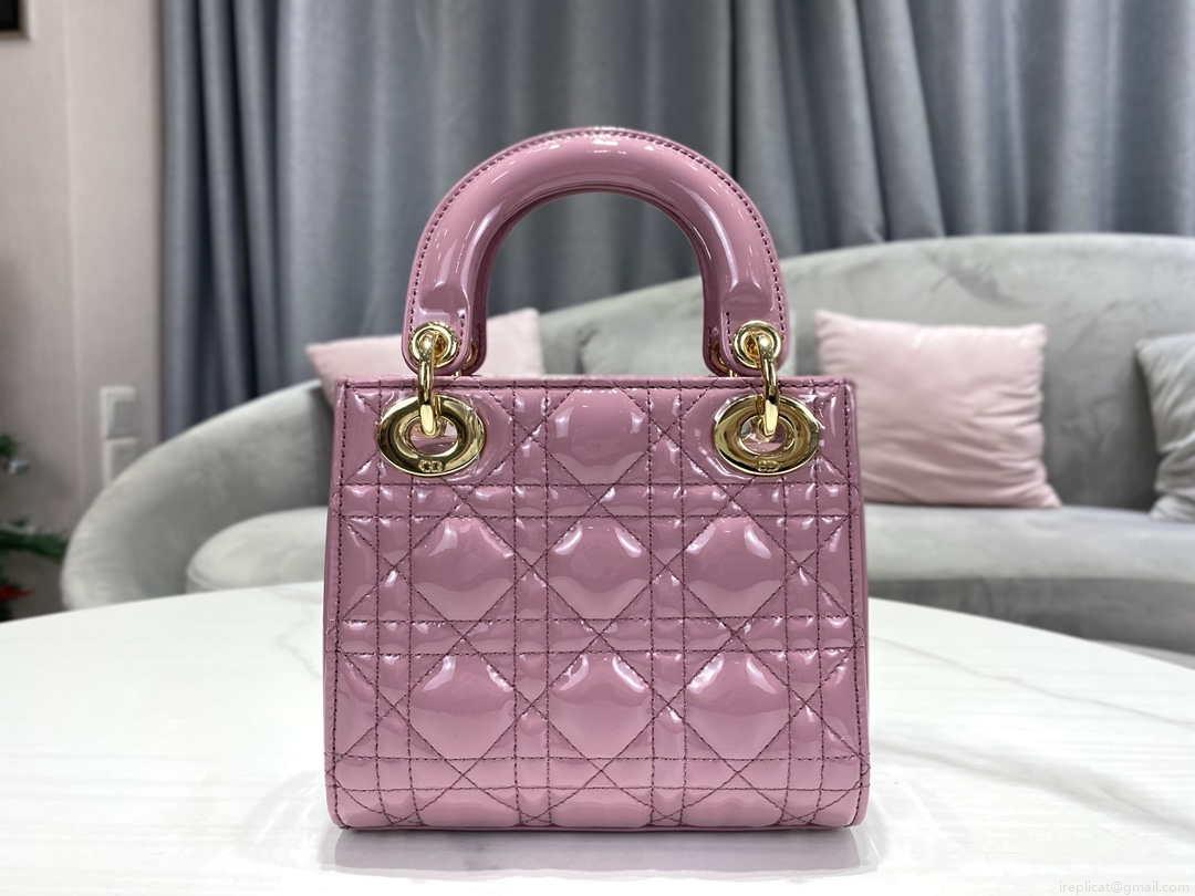 Dior M0505 Mini Lady Dior Bag Light Purple Pink Patent Cannage Calfskin