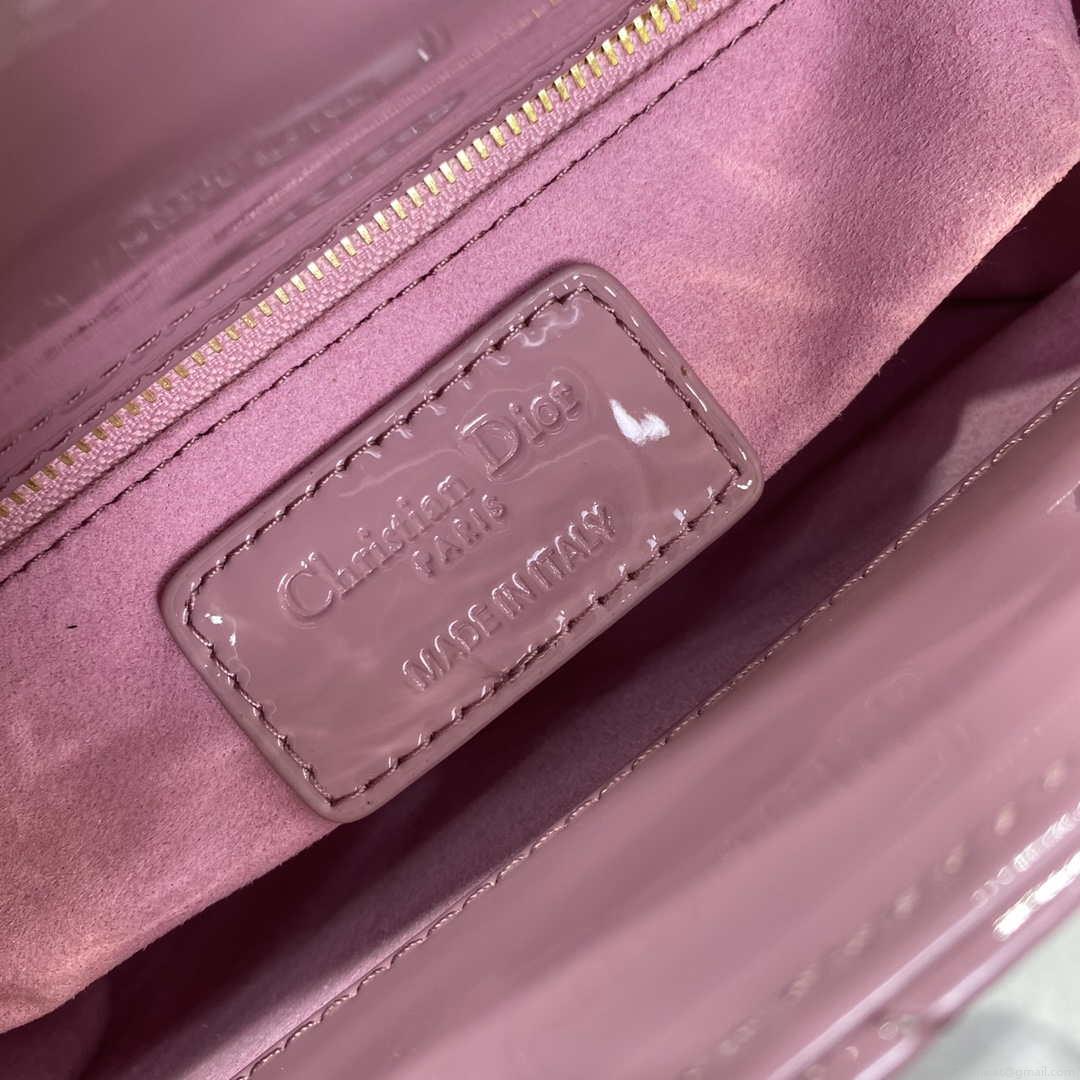 Dior M0505 Mini Lady Dior Bag Light Purple Pink Patent Cannage Calfskin