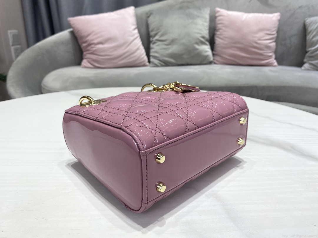 Dior M0505 Mini Lady Dior Bag Light Purple Pink Patent Cannage Calfskin