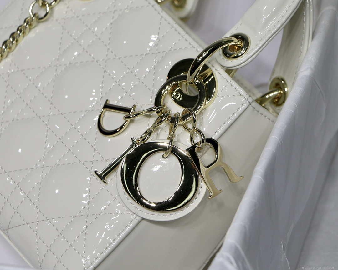 Dior M0505 Mini Lady Dior Bag White Patent Cannage Calfskin