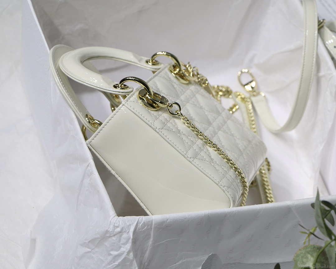 Dior M0505 Mini Lady Dior Bag White Patent Cannage Calfskin