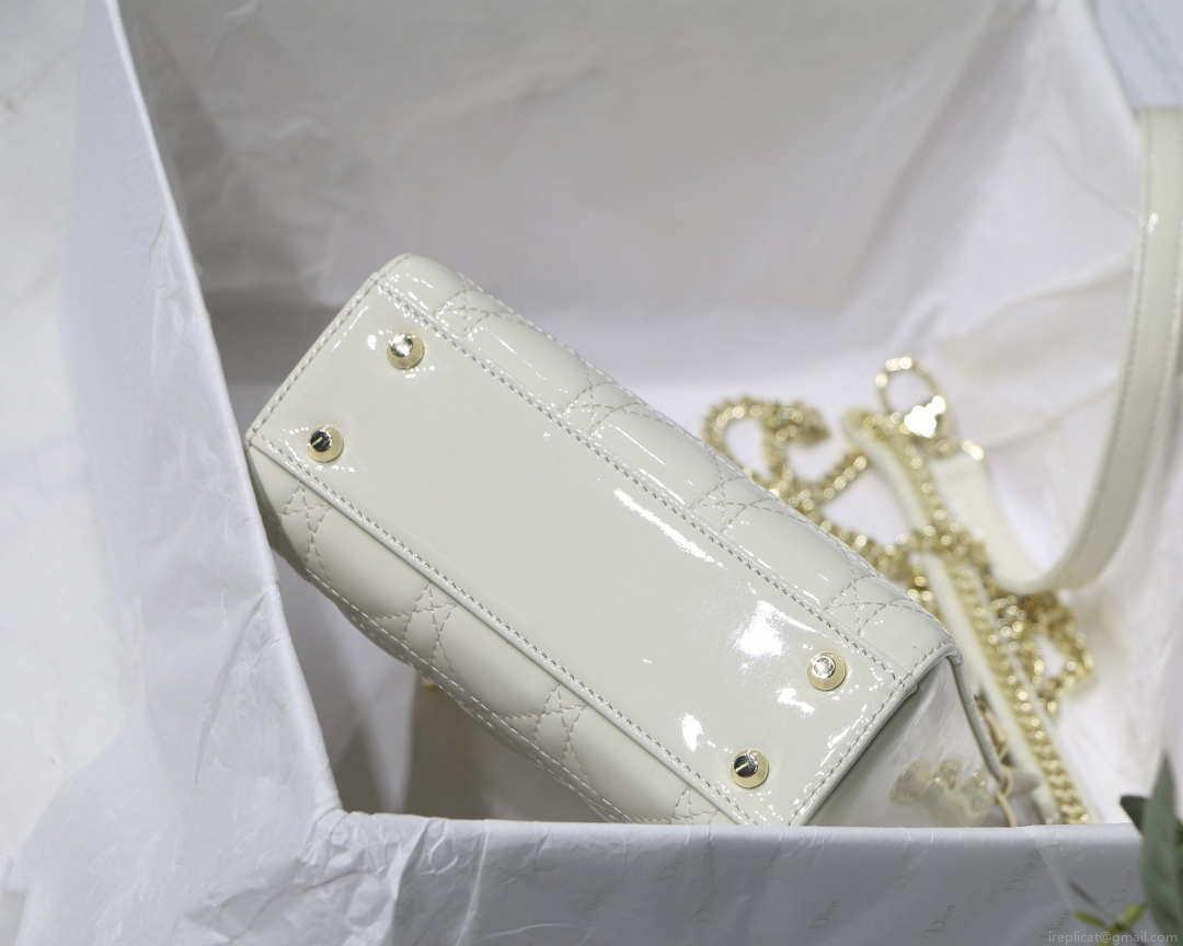 Dior M0505 Mini Lady Dior Bag White Patent Cannage Calfskin