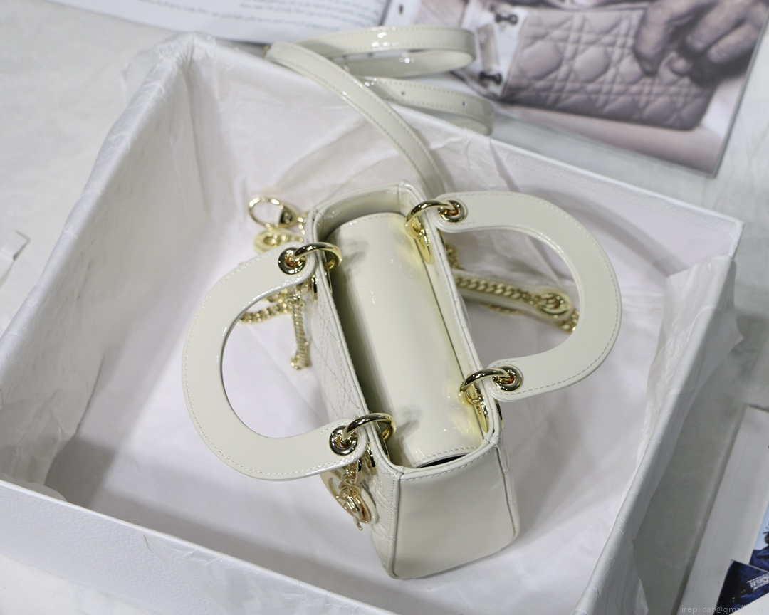 Dior M0505 Mini Lady Dior Bag White Patent Cannage Calfskin