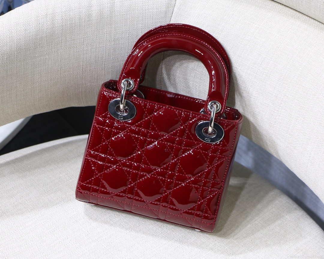 Dior M0505 Mini Lady Dior Bag Wine Red Patent Cannage Calfskin Silver